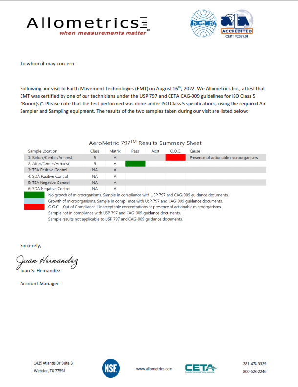 ISO Class 5 certification issued to EMT